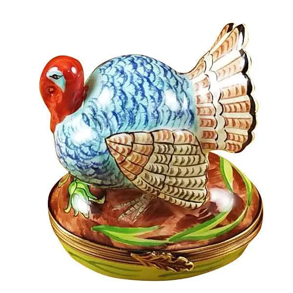 Blue Turkey with Cornstalk Limoges Box by Rochard™