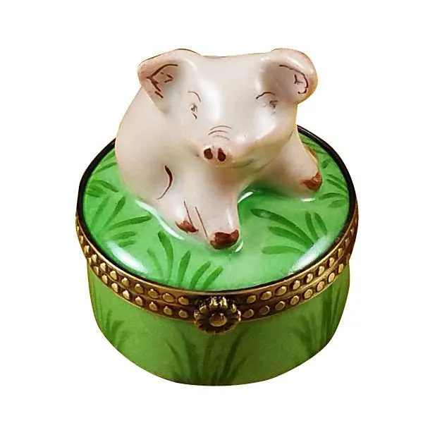 Mini Pig On Green Base Limoges Box by Rochard™