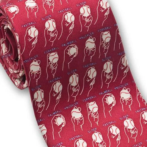 Baseball Pitches Silk Necktie