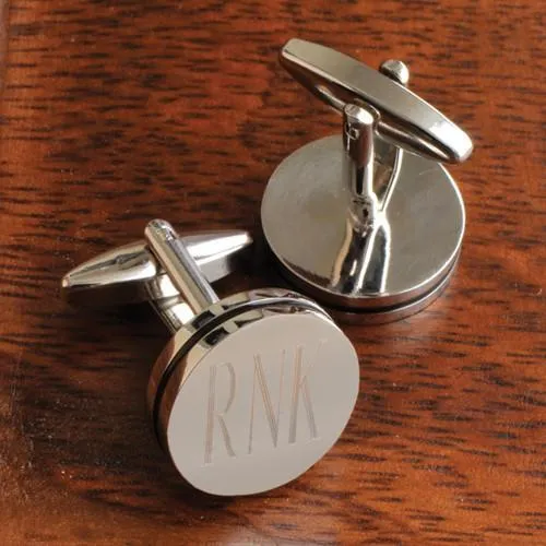 Pin Stripe Round Personalized Cufflinks