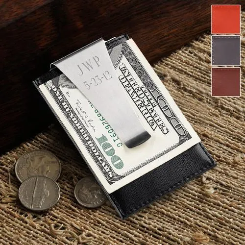 Leather Money Clip/Card Holder - Personalized