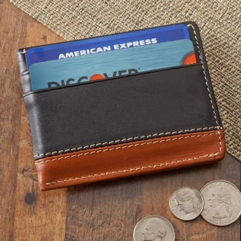 Two-Toned Personalized Leather Magnetic Money Clip Wallet