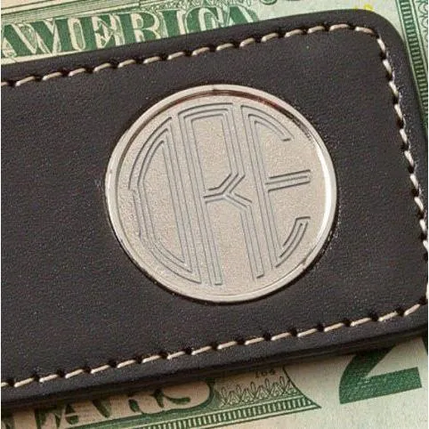Two-Toned Personalized Leather Magnetic Money Clip Wallet