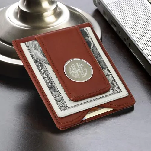 Brown Personalized Leather Wallet & Money Clip