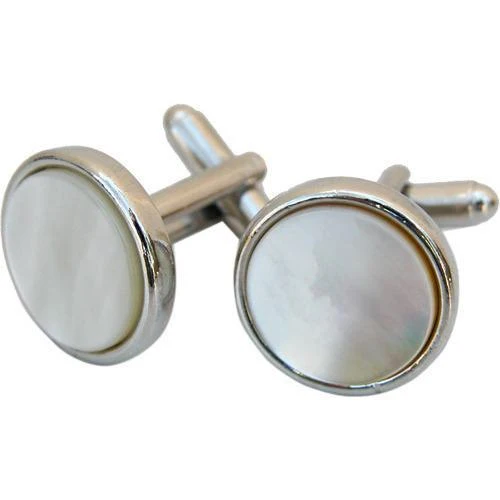 Round Silver Cufflinks with Mother of Pearl