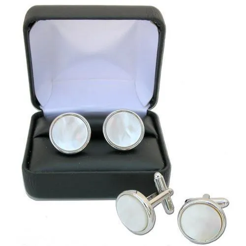 Round Silver Cufflinks with Mother of Pearl