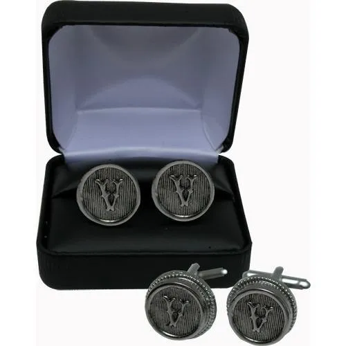 Round Silver Initial Cufflinks