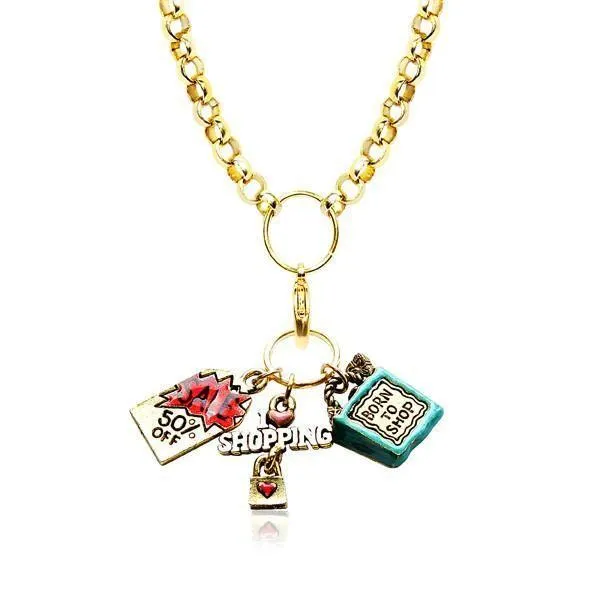 Shopper Mom Charm Necklace in Gold