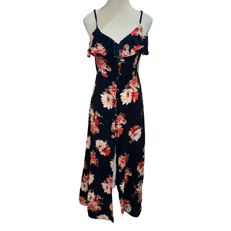 Button front floral boho maxi dress