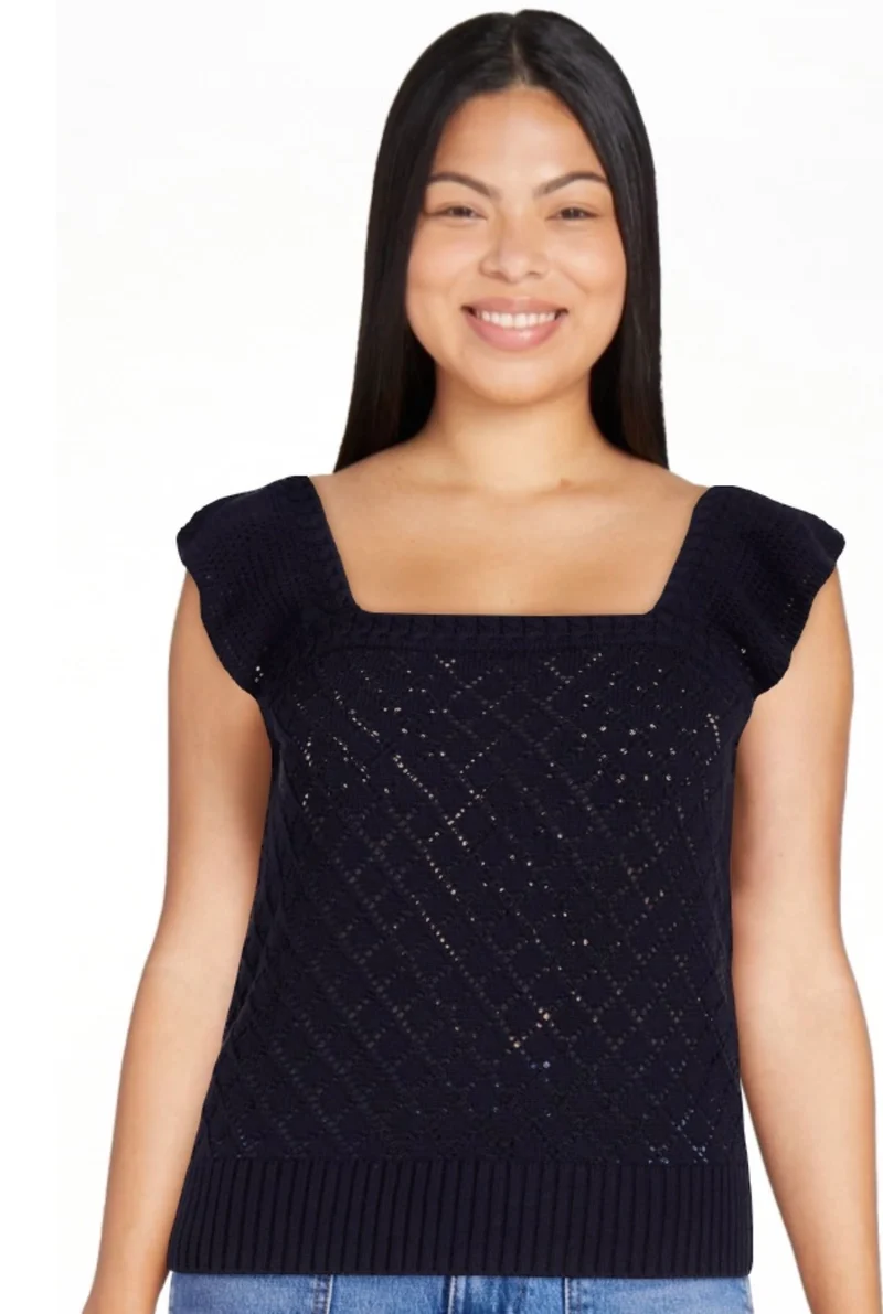 Free assembly Cottagecore square neck cotton sweater with flutter sleeves open back