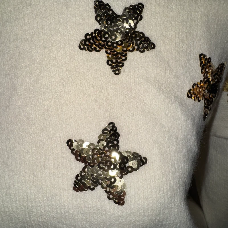 Forever 21 cozy soft sequin star sweater cream knit crop pullover
