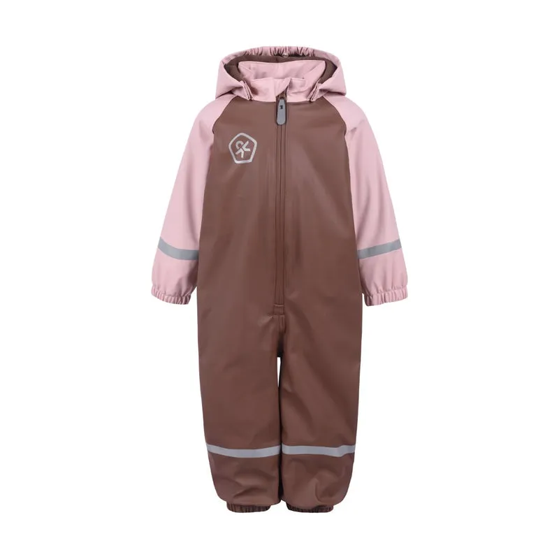 Color kids - Habit de pluie double en polar une pièce, marron et rose (6 mois)