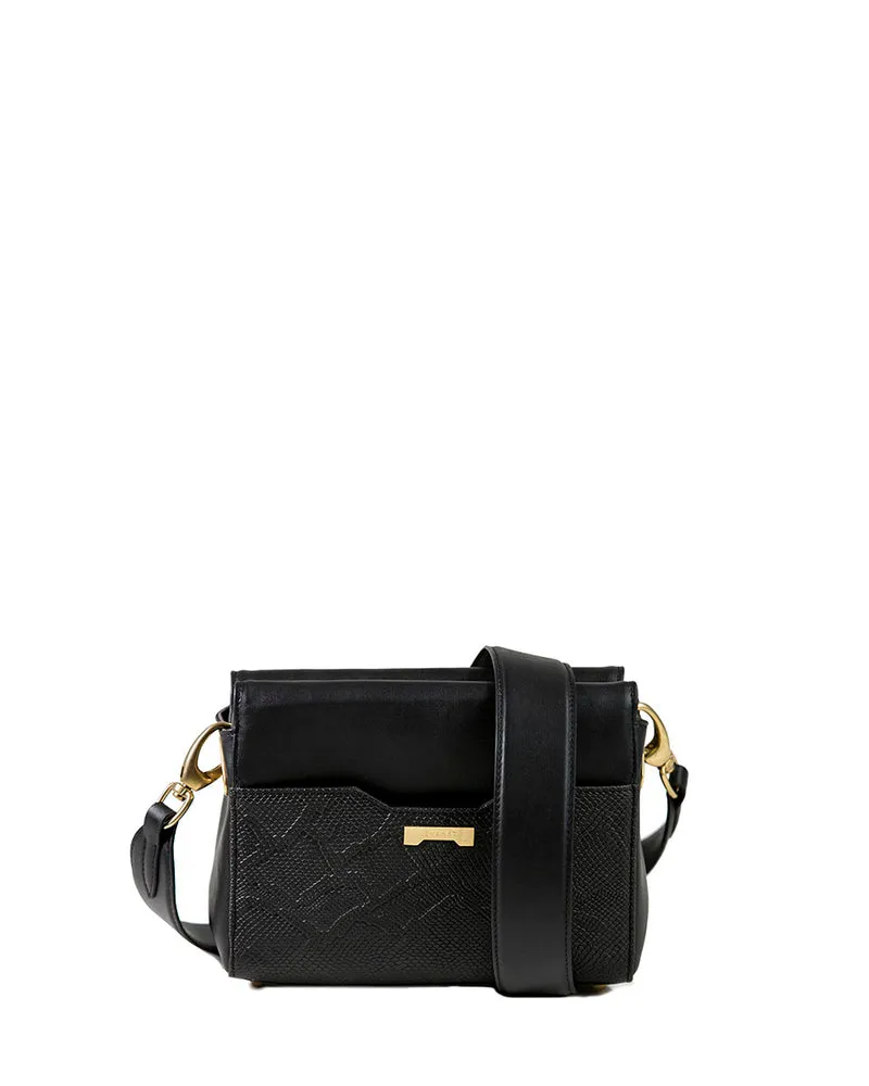 Sac Bandoulière en Cuir Vegan Jenah St. - Noir détail imprimé