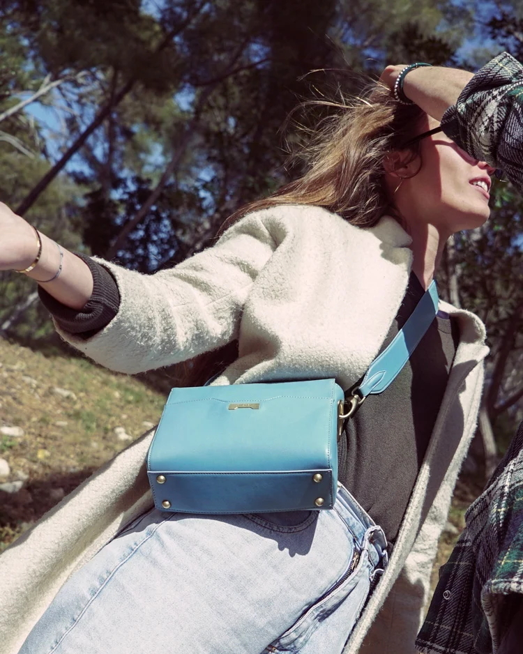 Sac Bandoulière en Cuir Vegan Bleu Clair