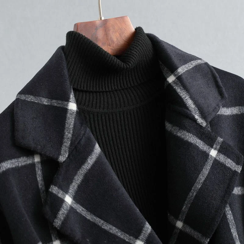 Manteau élégant en laine à carreaux