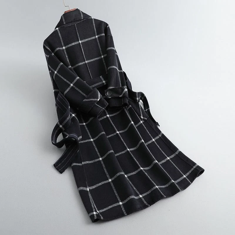 Manteau élégant en laine à carreaux